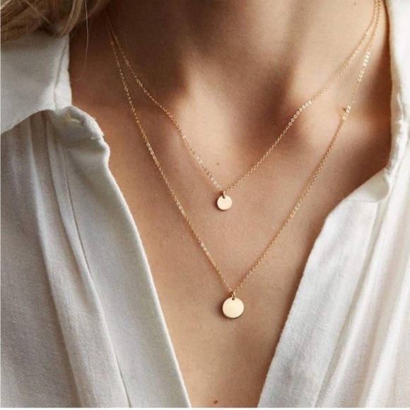 Jewelry - GOLD 14k Gold Plated 2pc Disc Pendant Necklace Set